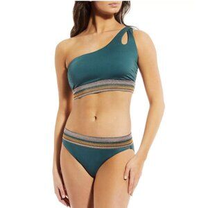 Gibson Latimer Embroidered Metallic Bikini Size S M Green 2 Piece Swimsuit NEW